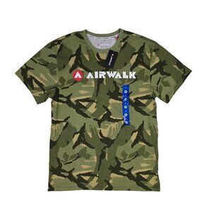 Airwalk Mens Camo T-Shirt L Army Green Cotton Crewneck Short Sleeve Casual Tee